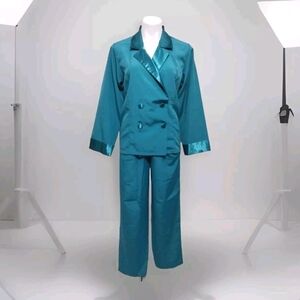 Victoria’s Secret Teal Blue Double Breasted Pajama Set Petite Gold Label